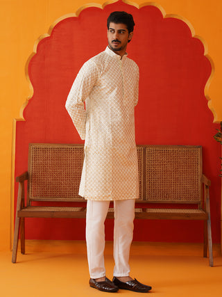 Sequins & Embroidered Kurta Pyjama Set For Men