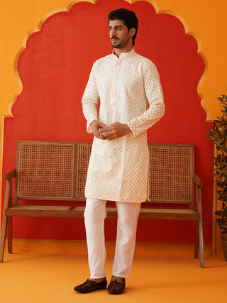 Sequins & Embroidered Kurta Pyjama Set For Men