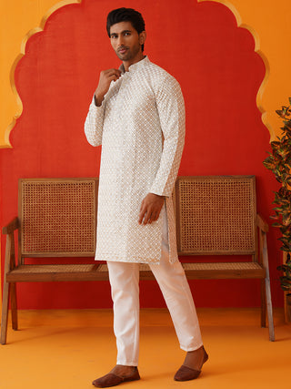 Sequins & Embroidered Kurta Pyjama Set For Men