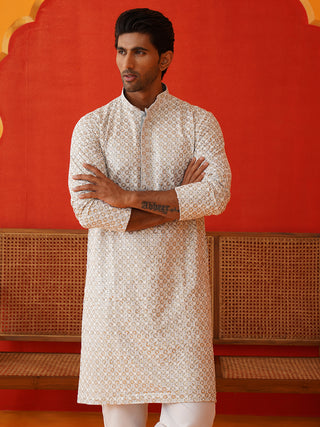 Sequins & Embroidered Kurta Pyjama Set For Men