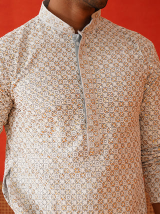 Sequins & Embroidered Kurta Pyjama Set For Men