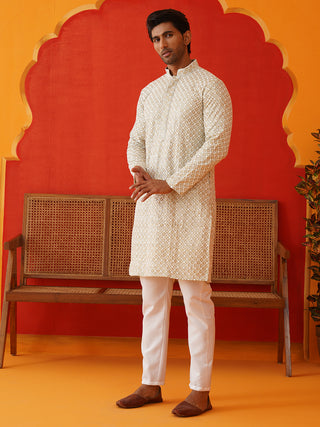 Sequins & Embroidered Kurta Pyjama Set For Men