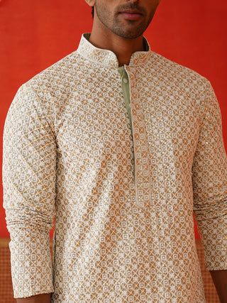 Sequins & Embroidered Kurta Pyjama Set For Men