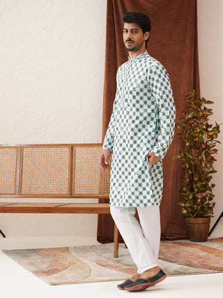 Viscose Embroidered Kurta Pajama Set For Men
