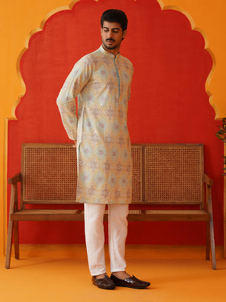 Embroidered Staight Kurta Pajama Set For Men