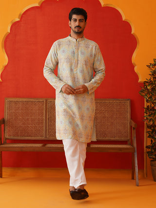 Embroidered Staight Kurta Pajama Set For Men
