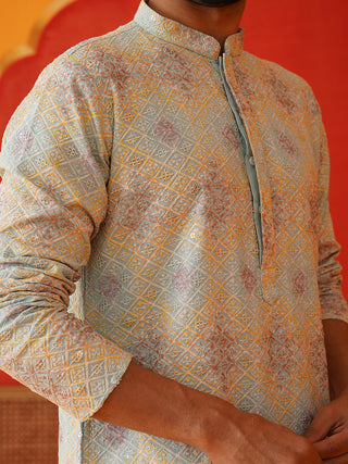 Embroidered Staight Kurta Pajama Set For Men