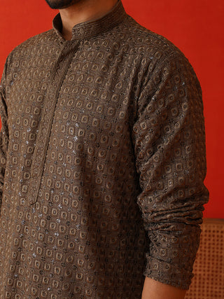 Embroidered Chikankari and Sequence Kurta Set For Men