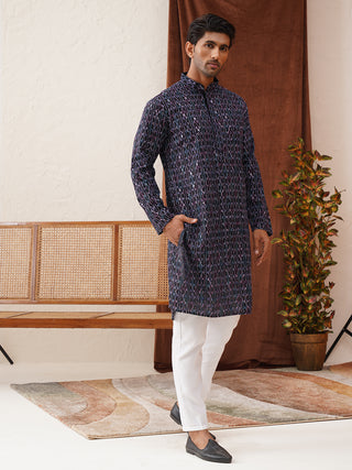 Embroidered Viscose Kurta Set For Men