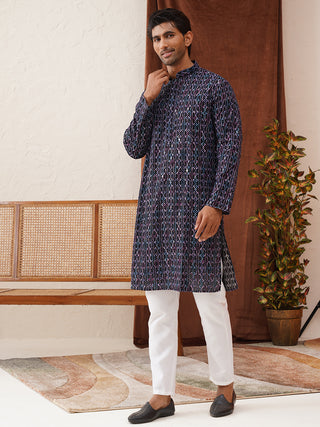 Embroidered Viscose Kurta Set For Men