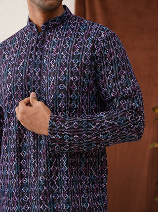 Embroidered Viscose Kurta Set For Men