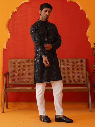 Men's Embroidered & Sequence Kurta Set