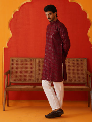 Men's Embroidered & Sequence Kurta Set