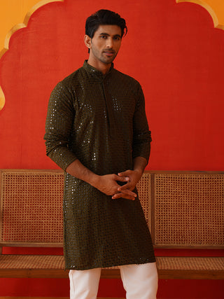 Men's Embroidered & Sequence Kurta Set