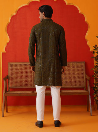 Men's Embroidered & Sequence Kurta Set