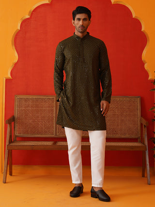 Men's Embroidered & Sequence Kurta Set