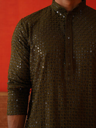 Men's Embroidered & Sequence Kurta Set