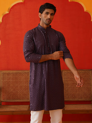 Men's Embroidered & Sequence Kurta Set