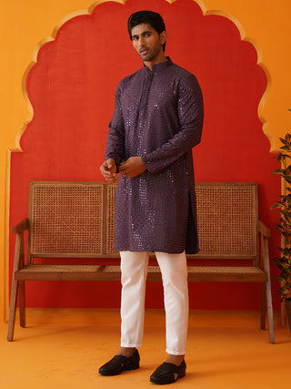 Men's Embroidered & Sequence Kurta Set