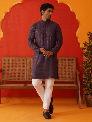 Men's Embroidered & Sequence Kurta Set