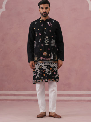 Floral Embroidered and Sequins Kurta Set