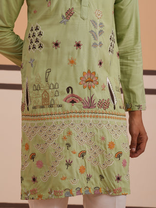 Floral Embroidered and Sequins Kurta Set