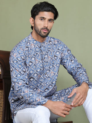 Embroidered and Printed Cotton Blend Kurta Pyjama