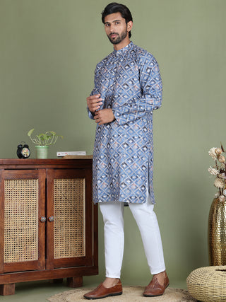 Embroidered and Printed Cotton Blend Kurta Pyjama