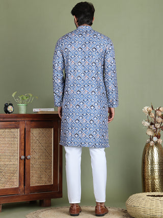 Embroidered and Printed Cotton Blend Kurta Pyjama