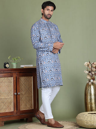 Embroidered and Printed Cotton Blend Kurta Pyjama