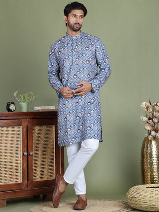 Embroidered and Printed Cotton Blend Kurta Pyjama