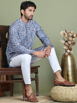 Embroidered and Printed Cotton Blend Kurta Pyjama