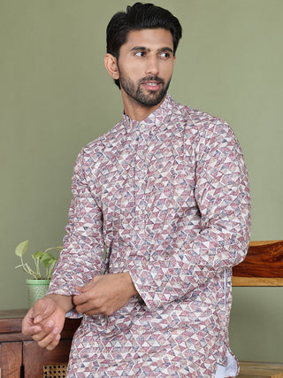 Embroidered and Printed Cotton Blend Kurta Pyjama