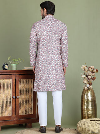 Embroidered and Printed Cotton Blend Kurta Pyjama