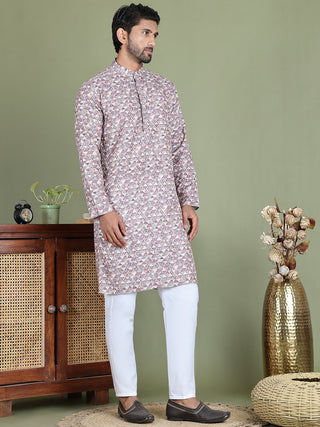 Embroidered and Printed Cotton Blend Kurta Pyjama