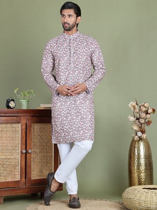 Embroidered and Printed Cotton Blend Kurta Pyjama