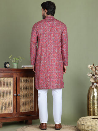 Embroidered and Printed Cotton Blend Kurta Pyjama