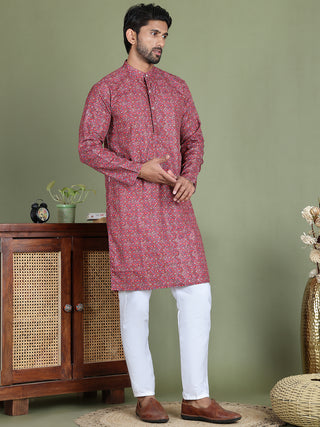 Embroidered and Printed Cotton Blend Kurta Pyjama