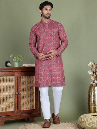 Embroidered and Printed Cotton Blend Kurta Pyjama