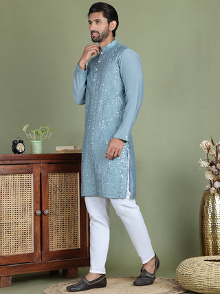 Embroidered and Mirror Work Kurta Pyjama Sets for Men