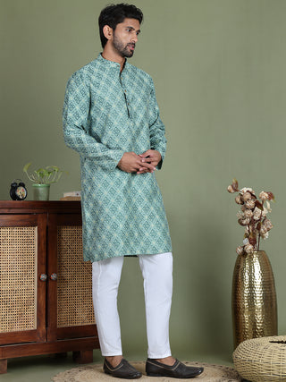 Blue Woven Design Straight Kurta Pyjama Set