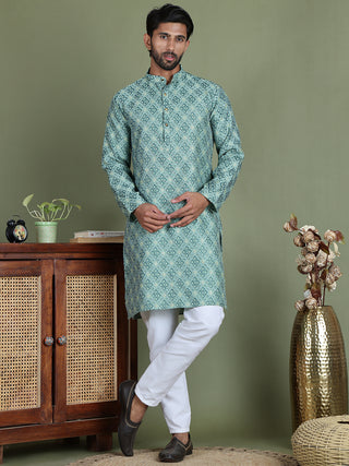 Blue Woven Design Straight Kurta Pyjama Set