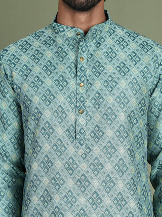 Blue Woven Design Straight Kurta Pyjama Set