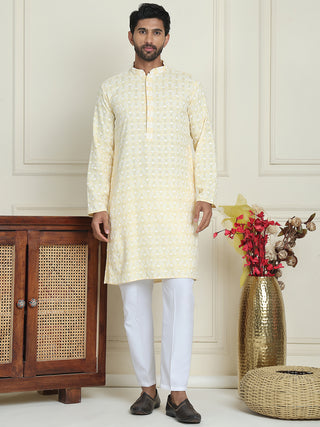 Embroidered and Sequins straight Kurta Set for Men