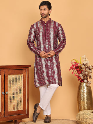 Embroidered and Sequins Kurta Pyjama Set for Men