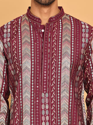 Embroidered and Sequins Kurta Pyjama Set for Men
