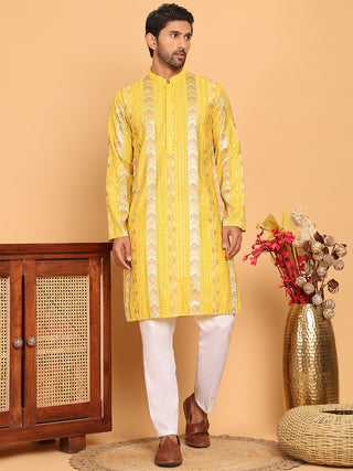 Embroidered and Sequins Kurta Pyjama Set for Men