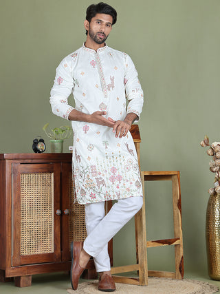 Floral Embroidered and Sequins Kurta Set