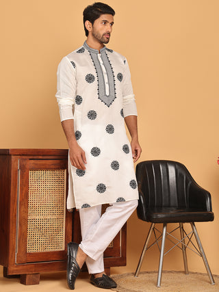 White Embroidered and Sequins Kurta Pyjama Set
