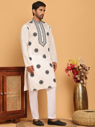 White Embroidered and Sequins Kurta Pyjama Set